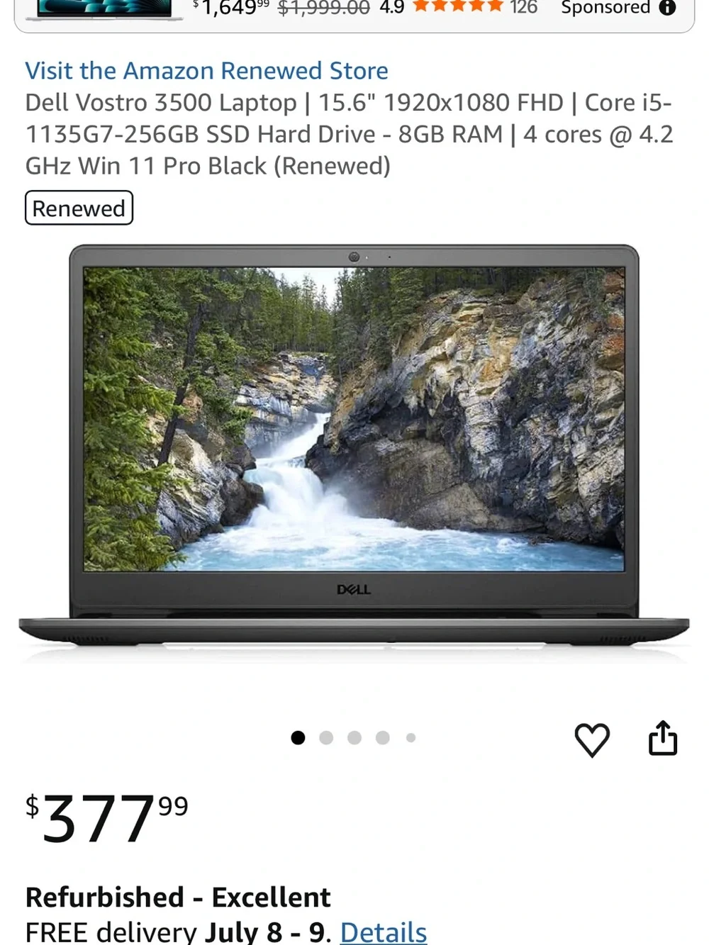 Dell Vostro 15 3510 Laptop — Intel i5-1135G7, 8GB RAM, 256GB SSD, Windows 11 Pro